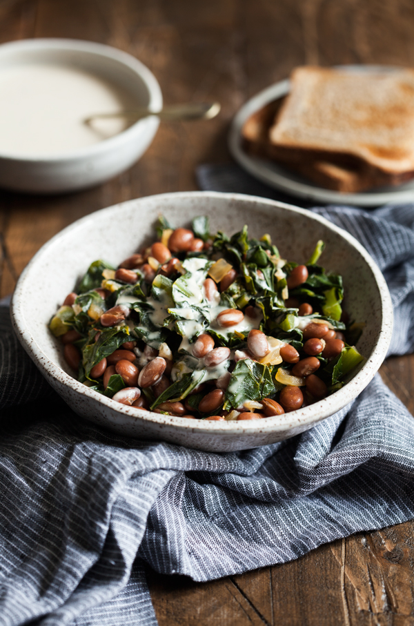 Simple Stewed Pinto Beans and Collard Greens