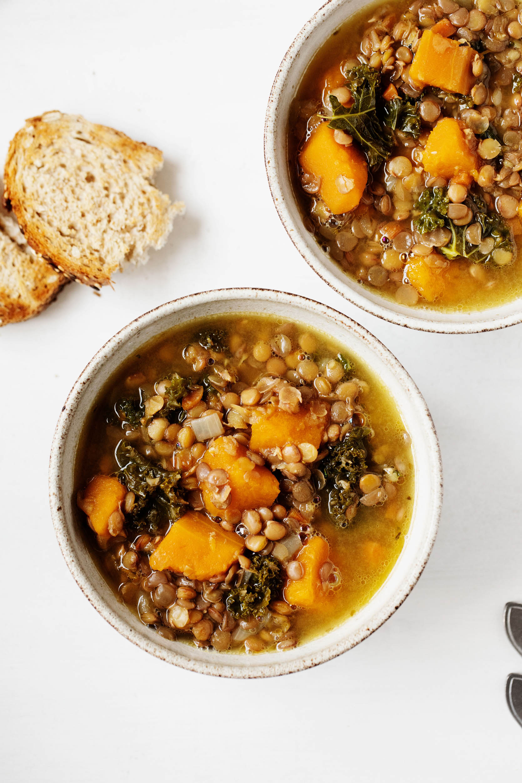 Hearty Butternut Squash Kale & Lentil Soup | The Full Helping